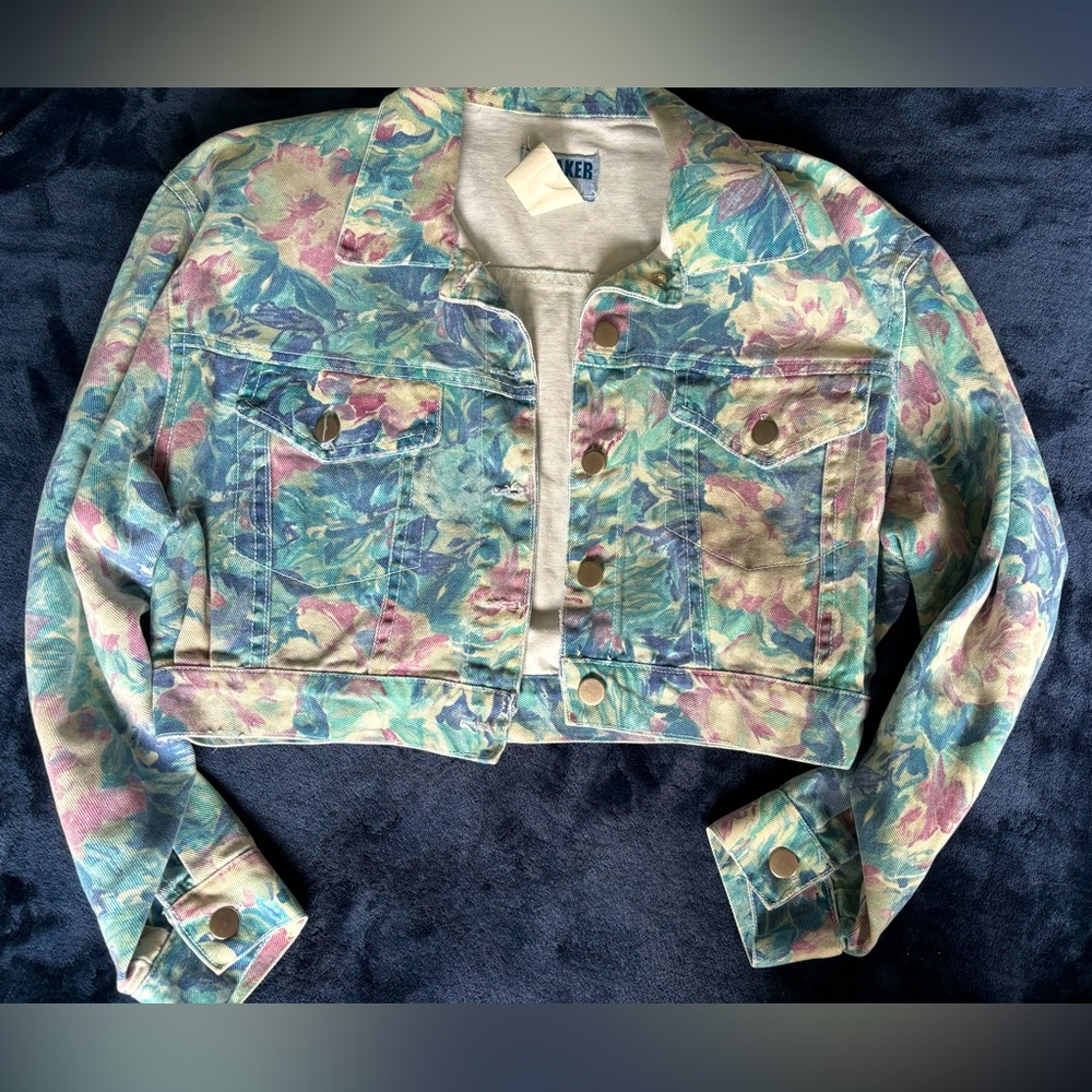 90s Vintage Breaker Jeans Brand Cropped Floral Jean Jacket Sz M